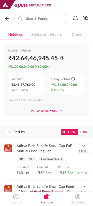 The redesigned portfolio dashboard showing holdings and their performance